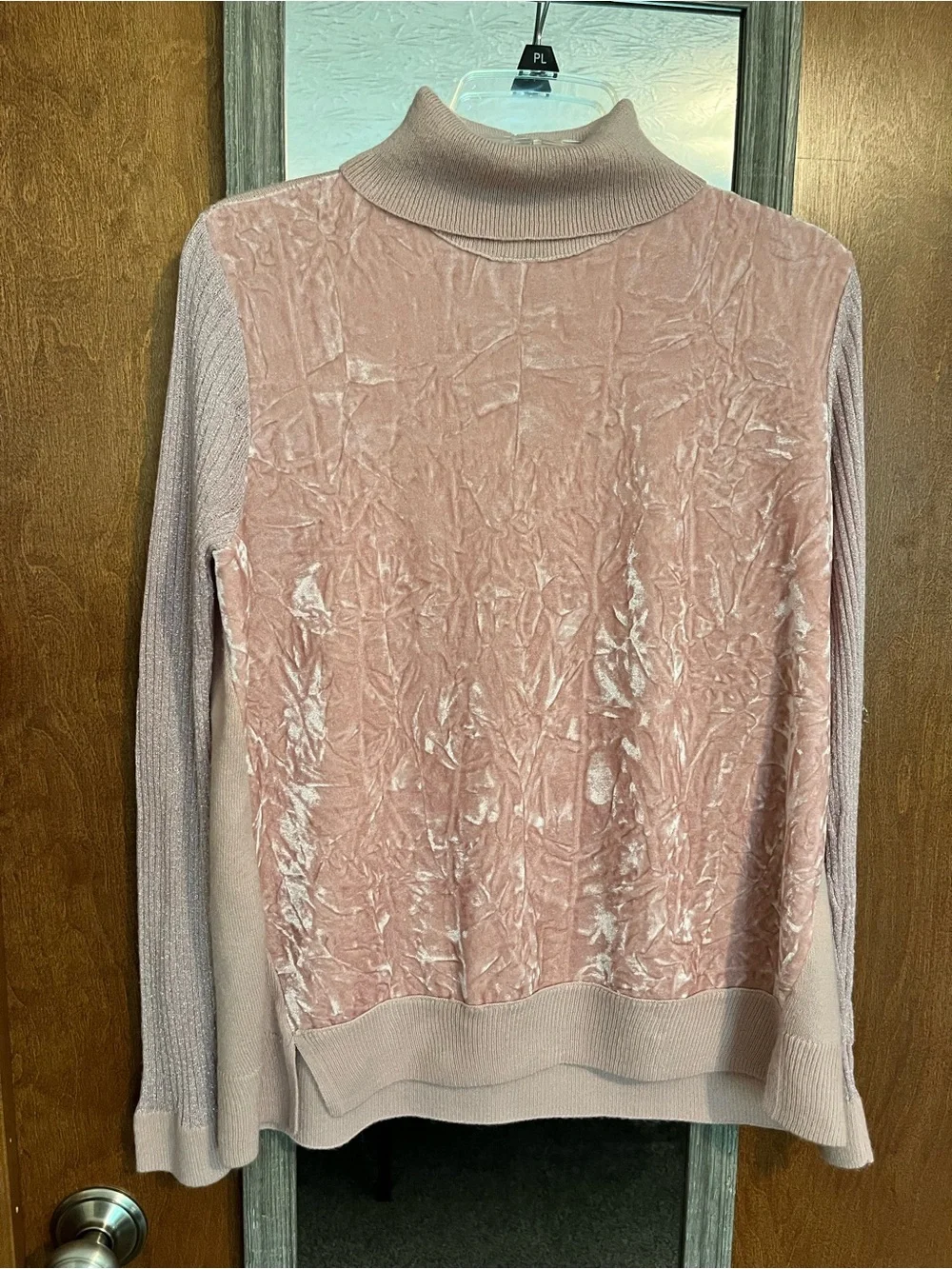 Juicy Couture Blush Pink Velvet Front Turtleneck Sweater